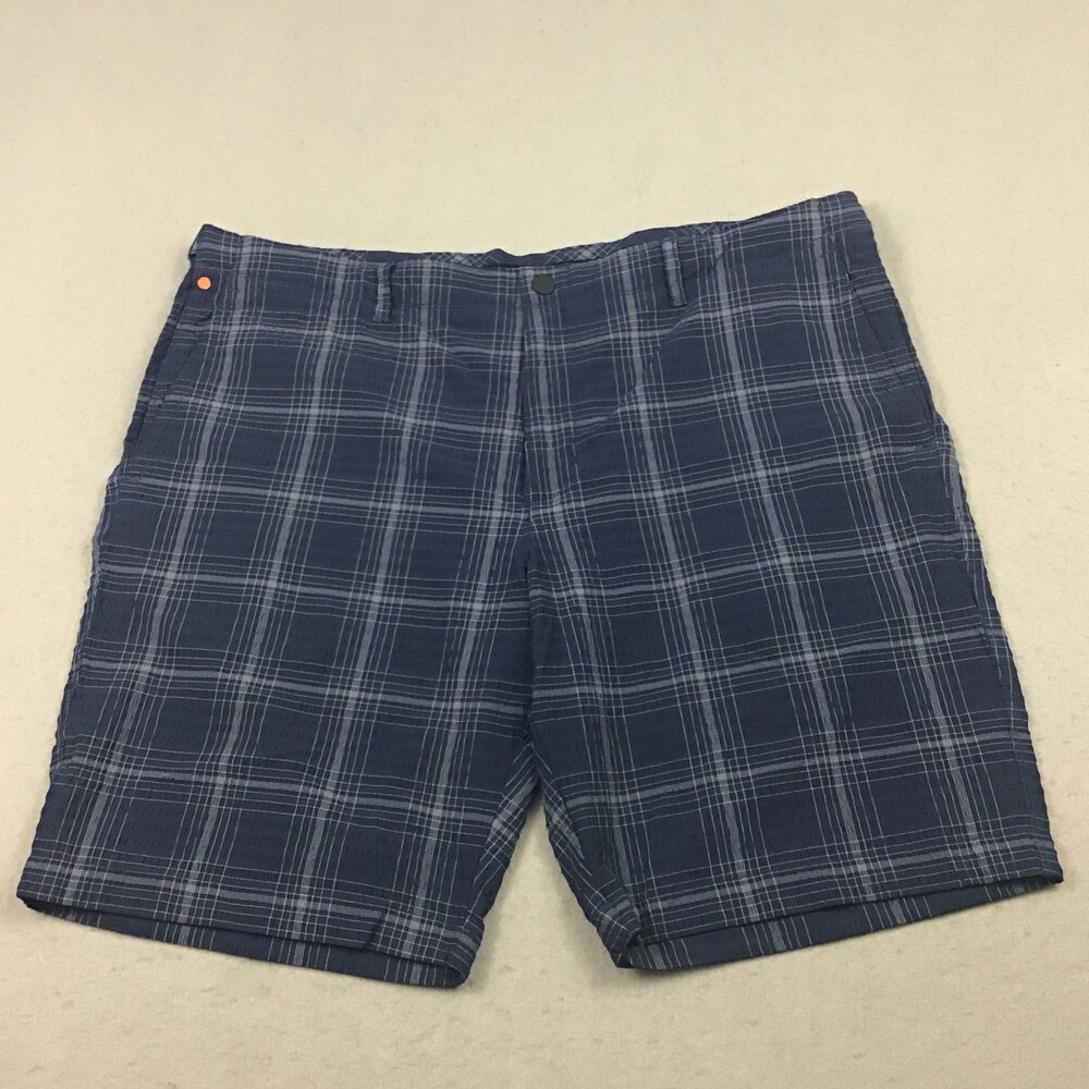 Tommy Bahama Shorts Men 40 Blue Plaid Flat Front Performance Chino Nylon Stretch
